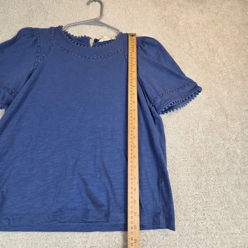 Boden Mila Lace Trim Top Blue Slub Cotton Women's Size 8